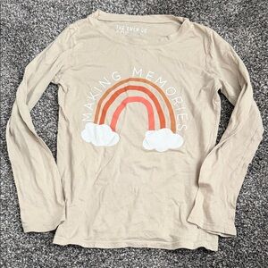 Kids Beige Long Sleeve Shirt with Rainbow Design